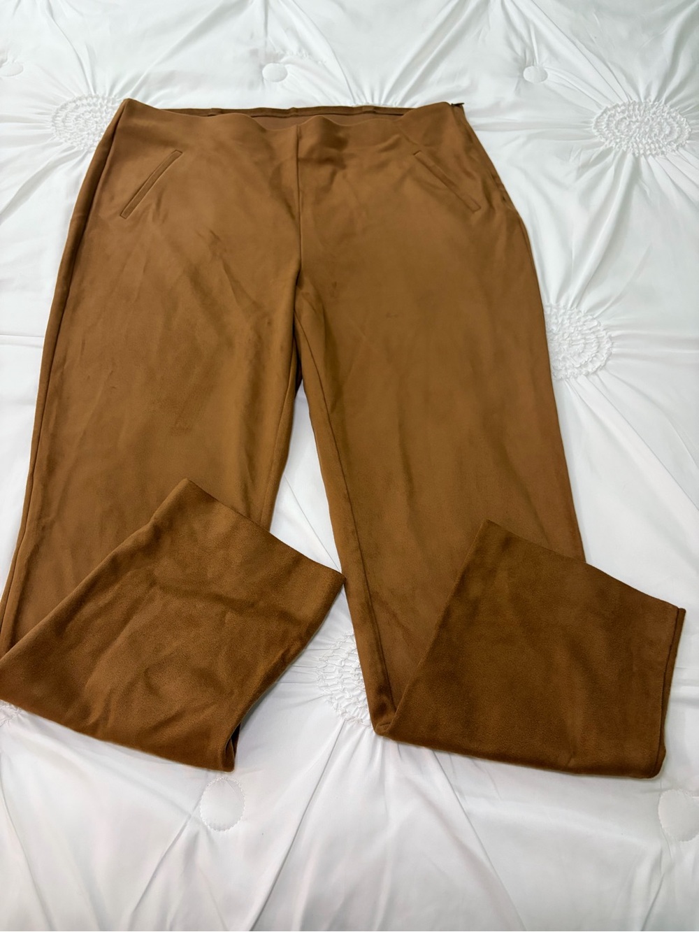 Chico's Camel Tan Brown Side Zipper Elastic Waist Straight Let Pants Size 14